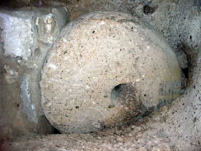 Door at the underground city of Derinkuyu, Turkey