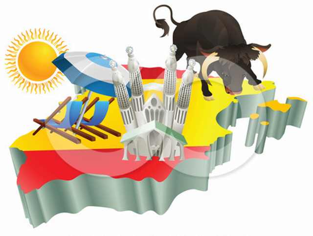 Spanish Tourist Attractions-Over-A-Flag-Map-Of-Spain